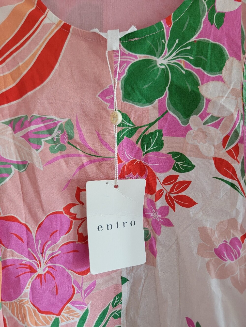 NWT Entro Glow From Within Pink Tropical Floral Cotton Mini Shift Dress Size Med - Picture 9 of 9